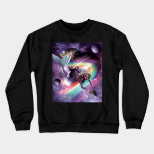 Space Sloth Riding Mermaid - Tacos And Rainbow Crewneck Sweatshirt